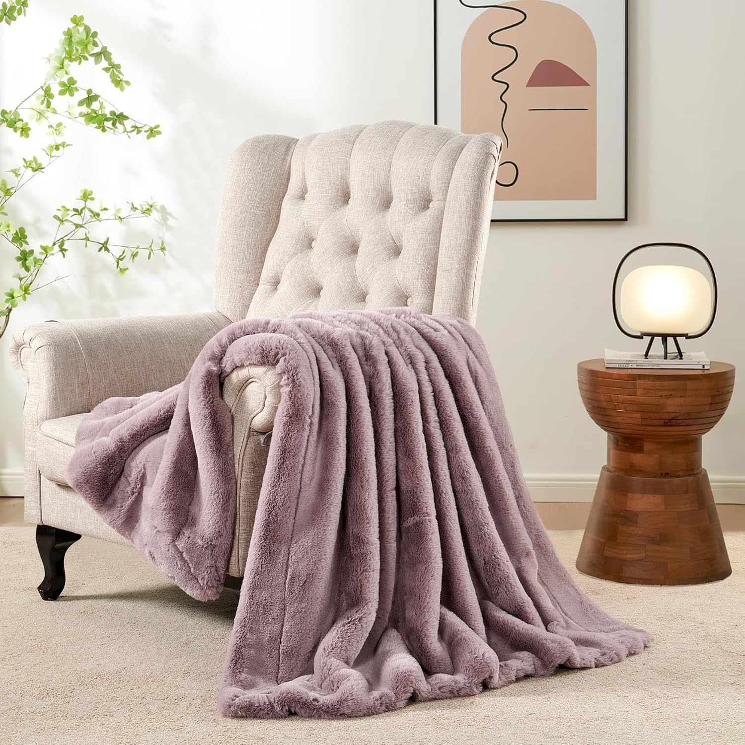 Luxurious Faux Fur Throw Blanket - 800gsm Heavy Thick Plush Warm Throw for Couch Bed Sofa, Soft Fluffy Fuzzy Blanket Reversible to Cozy Velvet, 60" x 80", Smoke Blue