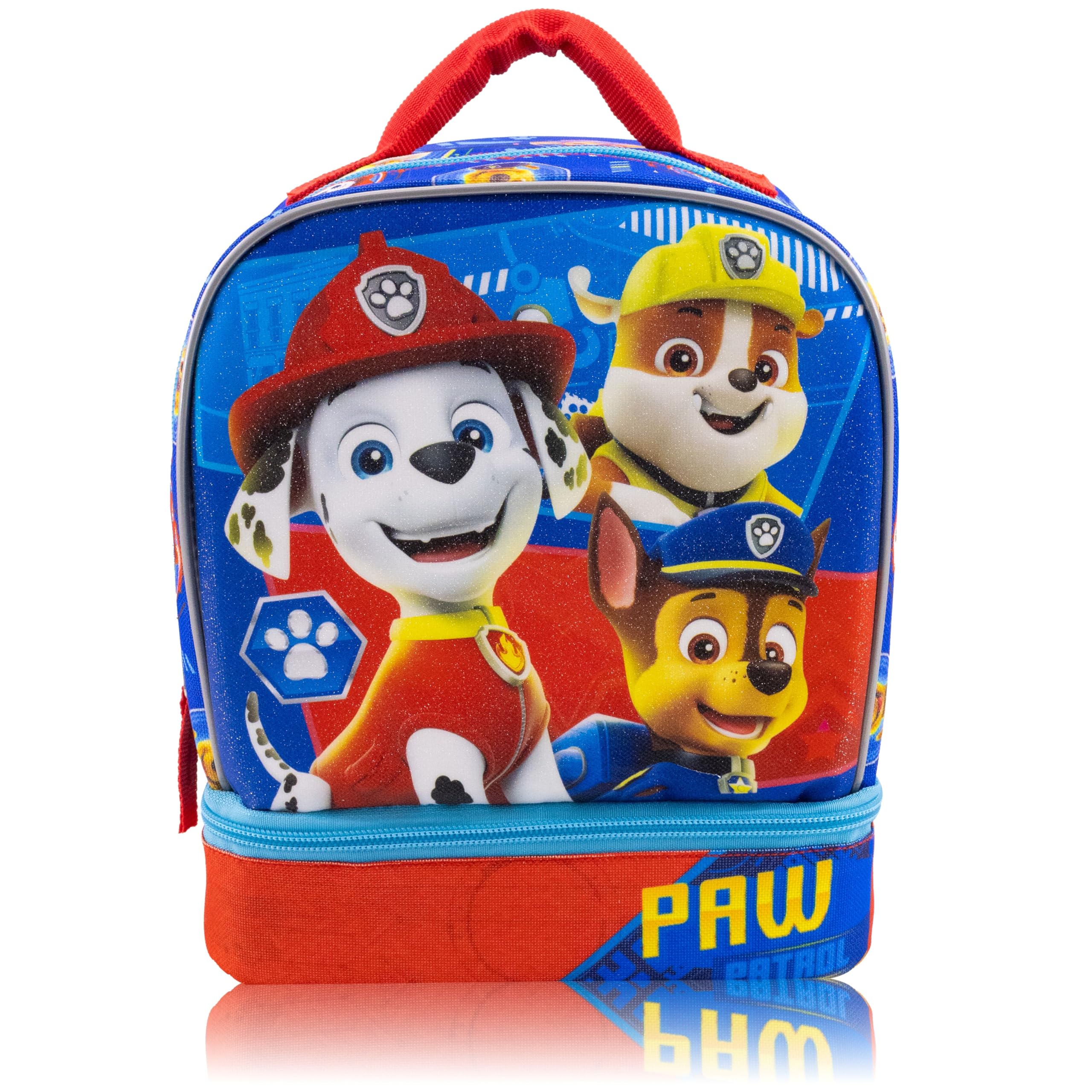 Fast Forward Paw Patrol Lunch Box for Kids With Glitter | Insulated Lunch Bag Lunch Box for Boys, Girls, Toddlers | Paw Patrol Chase, Marshall and Rubble Blue Reusable Lunchbox