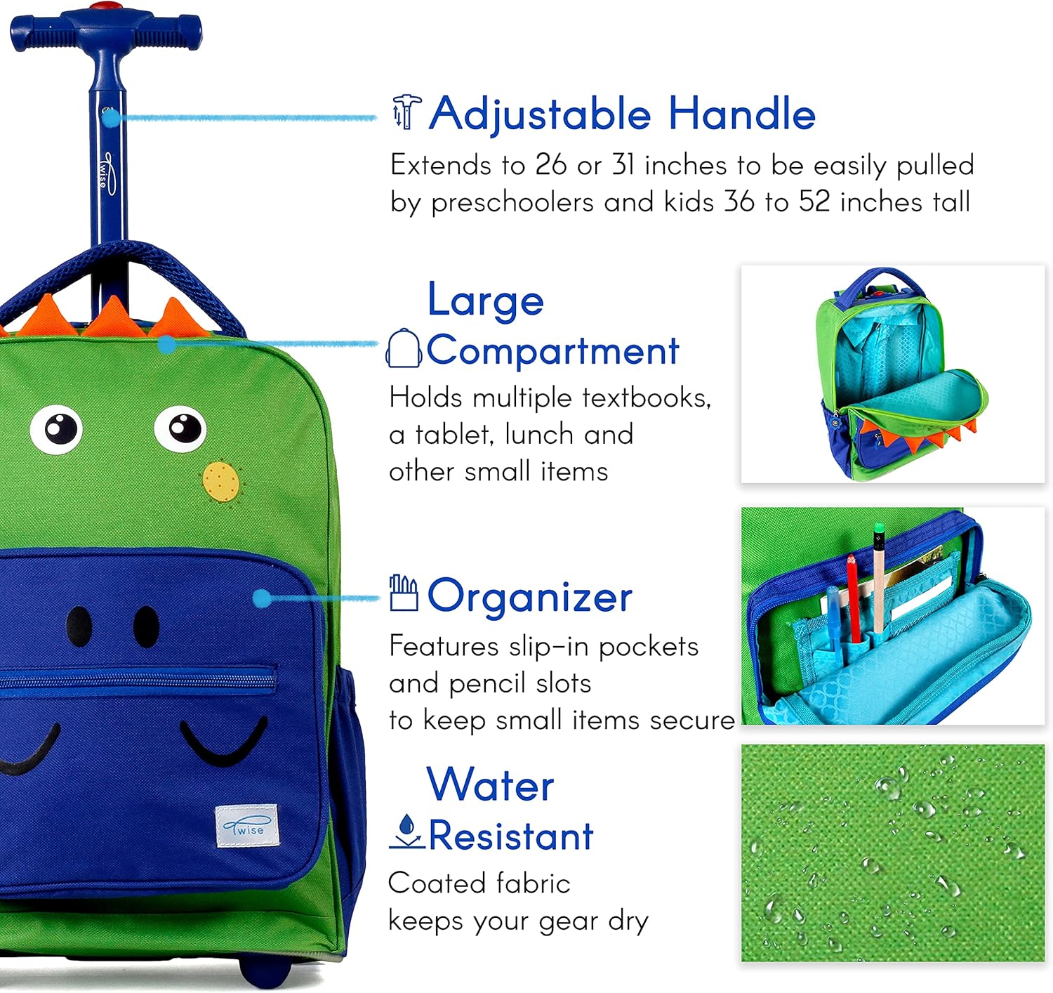 TWISE SIDE-KICK SCHOOL, TRAVEL ROLLING BACKPACK FOR KIDS AND TODDLERS - Image 6