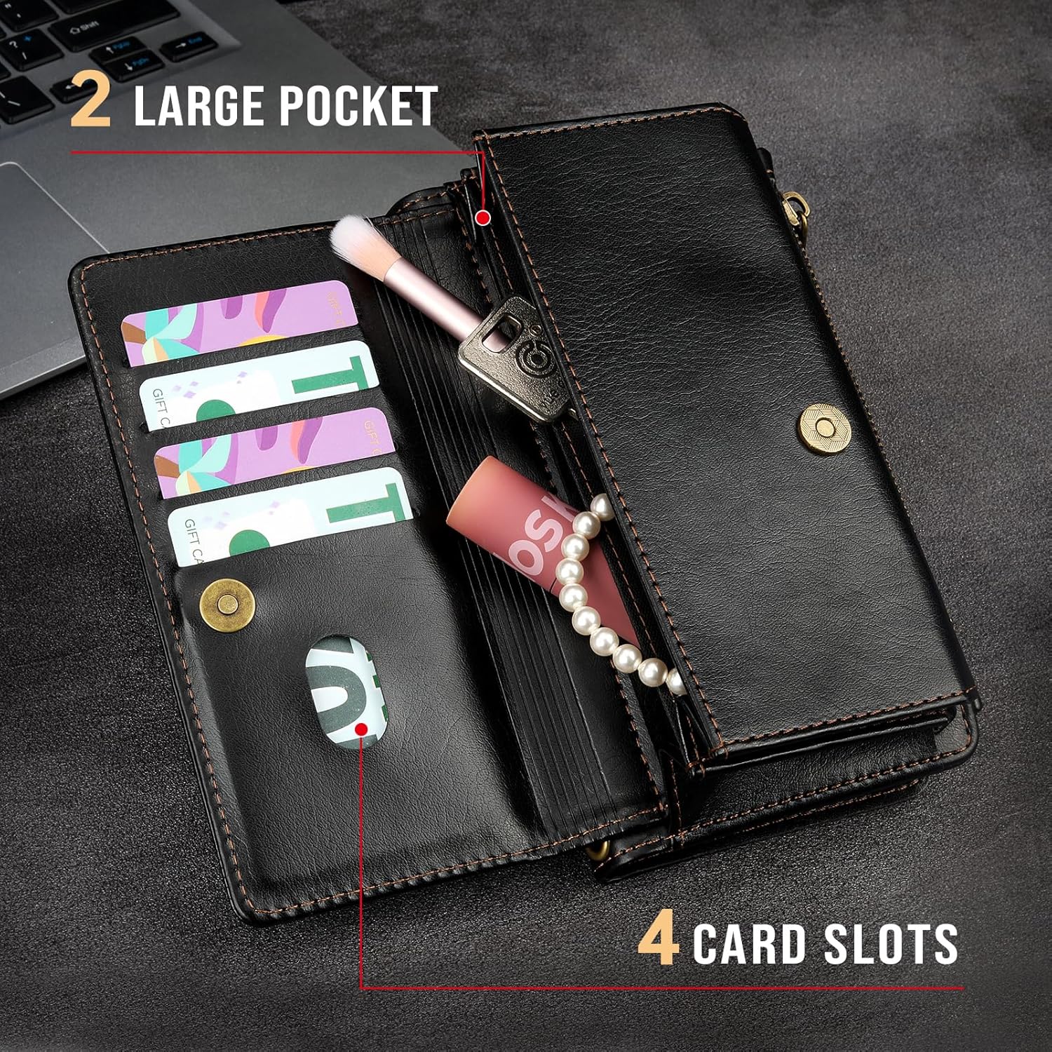Phone Case for Samsung Galaxy S21 5G 6.2 inch Wallet Magnetic Detachable Cell Accessories Cover with Tempered Glass Screen Protector Strap Flip Zipper Card Holder S 21 21S G5 Women Girls Black