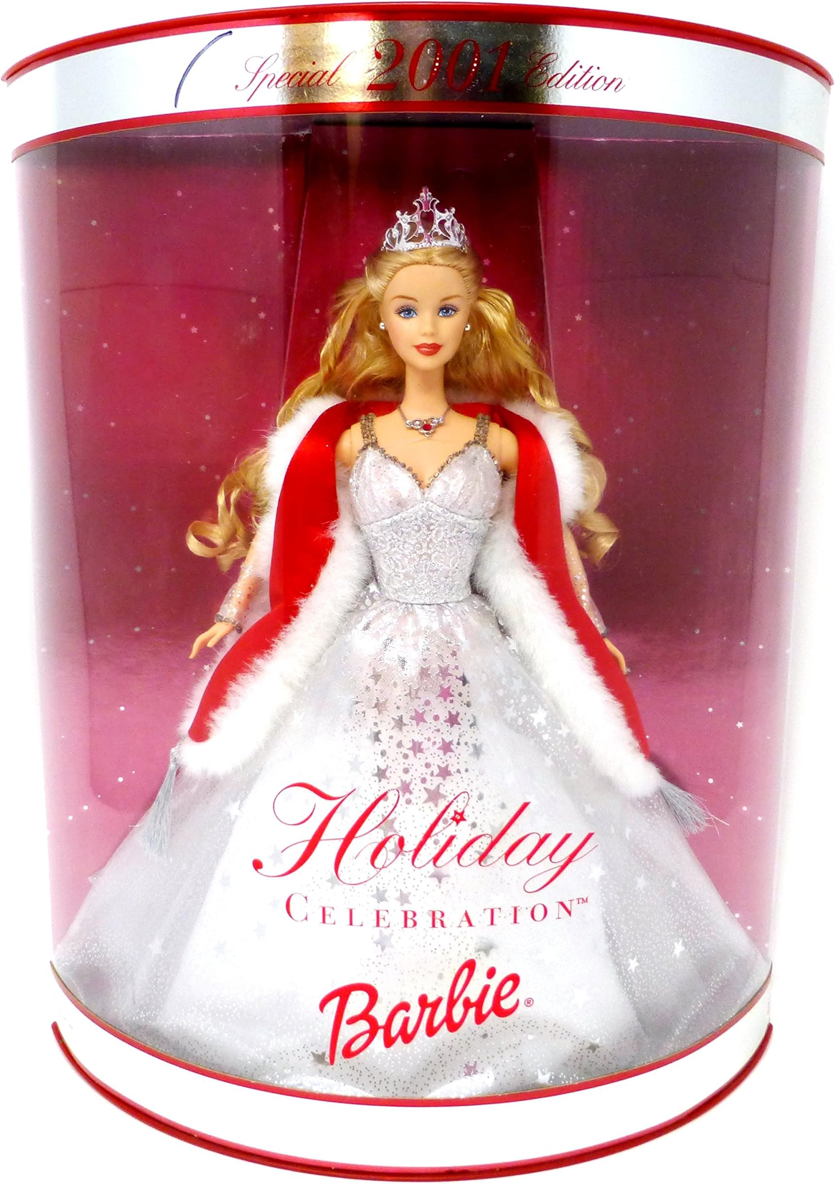 Mattel Year 2001 Barbie Exclusive Hallmark Special Edition 12 Inch Doll - Holiday Celebration 2001 Barbie Doll with Elegant Holiday Dress, Fur Stole, Tiara, Earrings, Necklace, Shoes and Doll Stand (Caucasian Version - 50304)