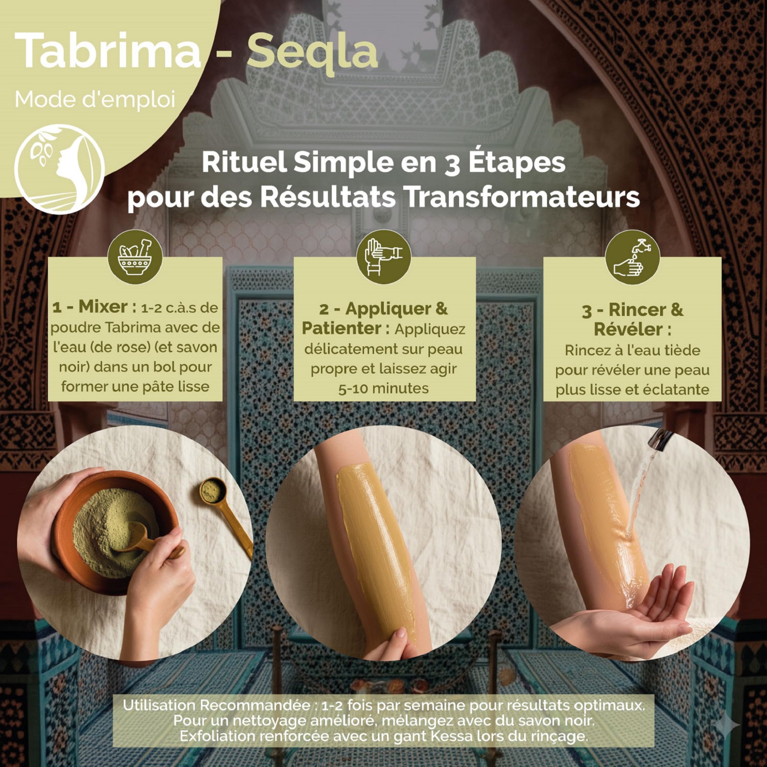Fatima's Garden Exfoliant Hammam Marocain - Poudre Tabrima/Seqla Authentique pour Peau Douce et Éclatante - 150g