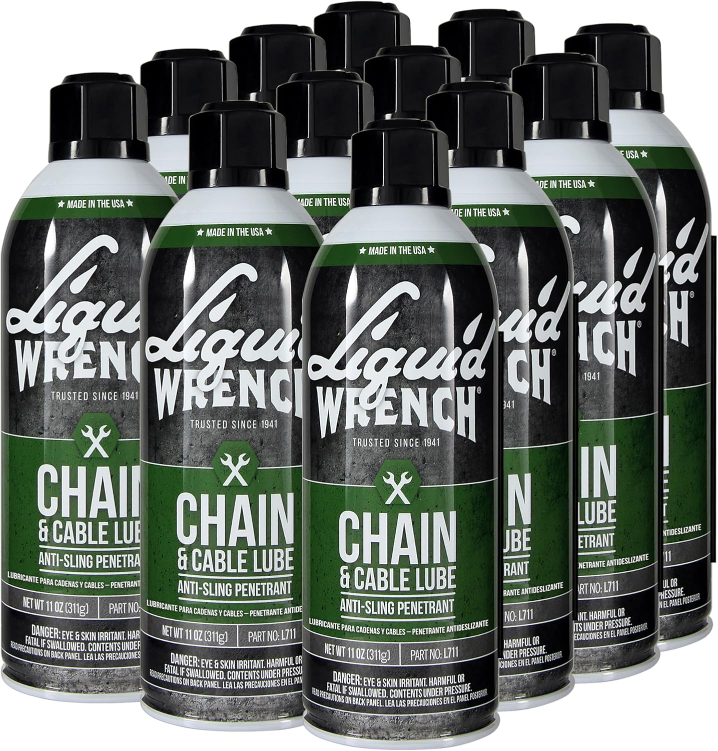 Liquid Wrench Chain Lube – Heavy Equipment, Motorcycle, ATV or Bike Chain Lube Spray – Reduces Friction, Prevents Corrosion, Long-Lasting Protection with Solid Lubricant – 11 oz (Case of 12)