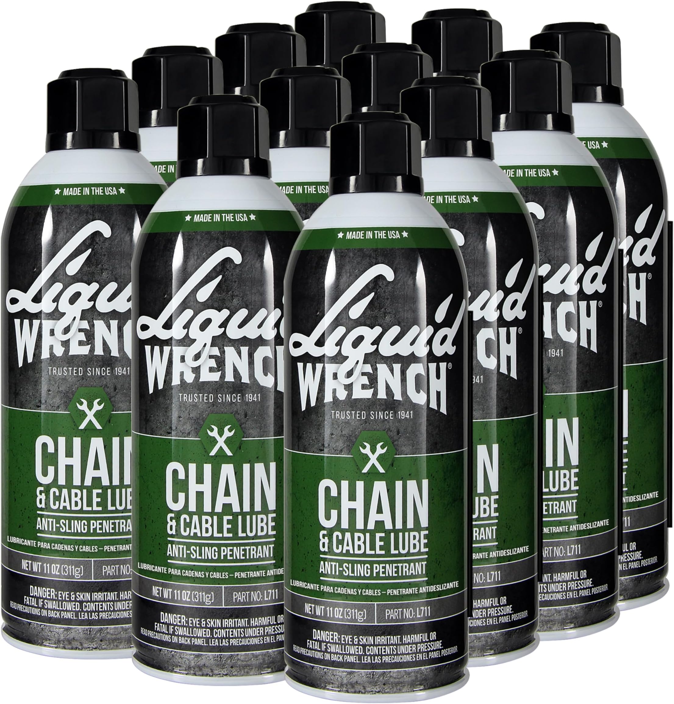 Liquid Wrench Chain Lube – Heavy Equipment, Motorcycle, ATV or Bike Chain Lube Spray – Reduces Friction, Prevents Corrosion, Long-Lasting Protection with Solid Lubricant – 11 oz (Case of 12)