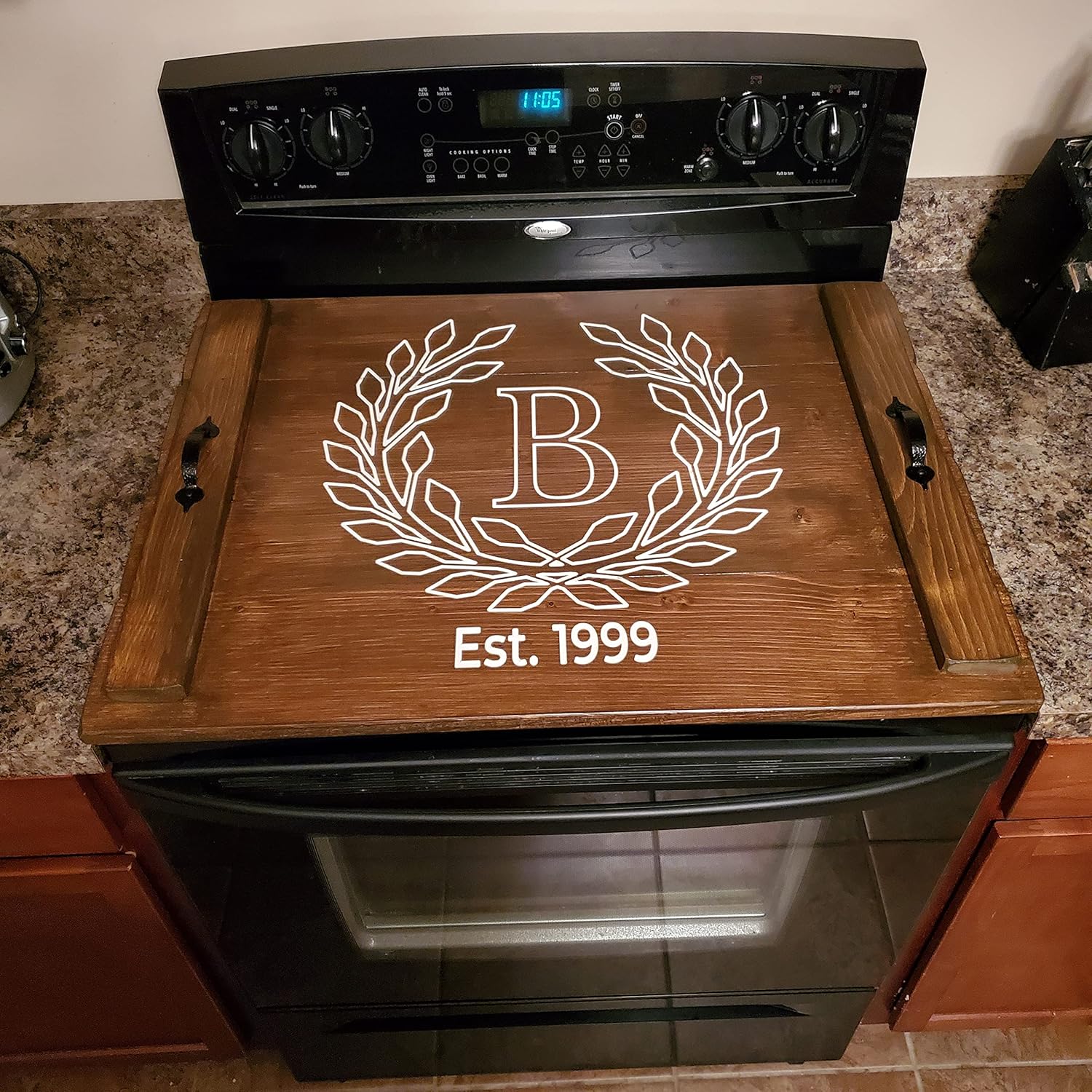 Stove Top Cover Carved Monogram Establish Year