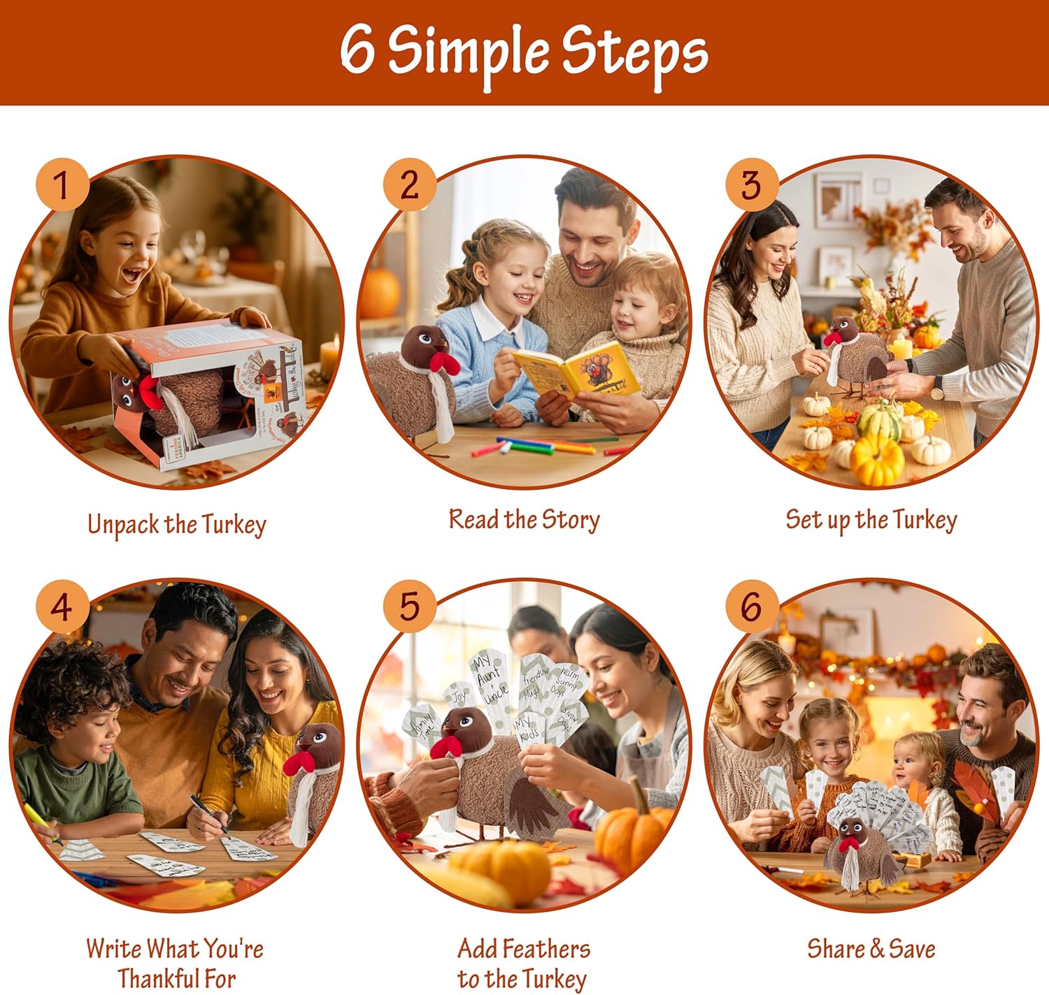 Turkey On The Table Thanksgiving Activity for Kids and Families (Includes Book, Turkey, Pen, & 13 Double Sided Feathers) - Give Thanks & Start a New Holiday Tradition - Doubles as Table Centerpiece