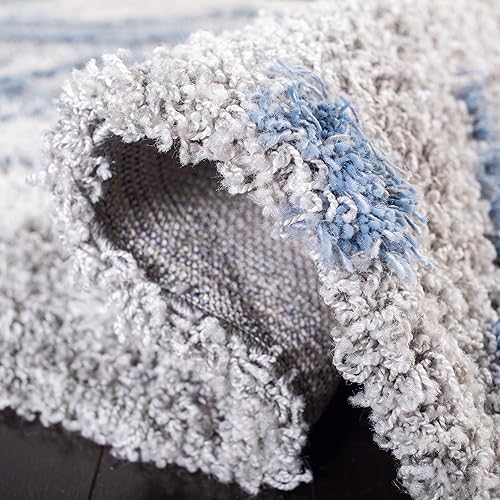 Miniatura 4 de SAFAVIEH Horizon Shag Collection - Alfombra de área, 5.3 x 7.7 pies, gris y azul, diseño abstracto moderno, no desprende pelusa y de fácil cuidado,