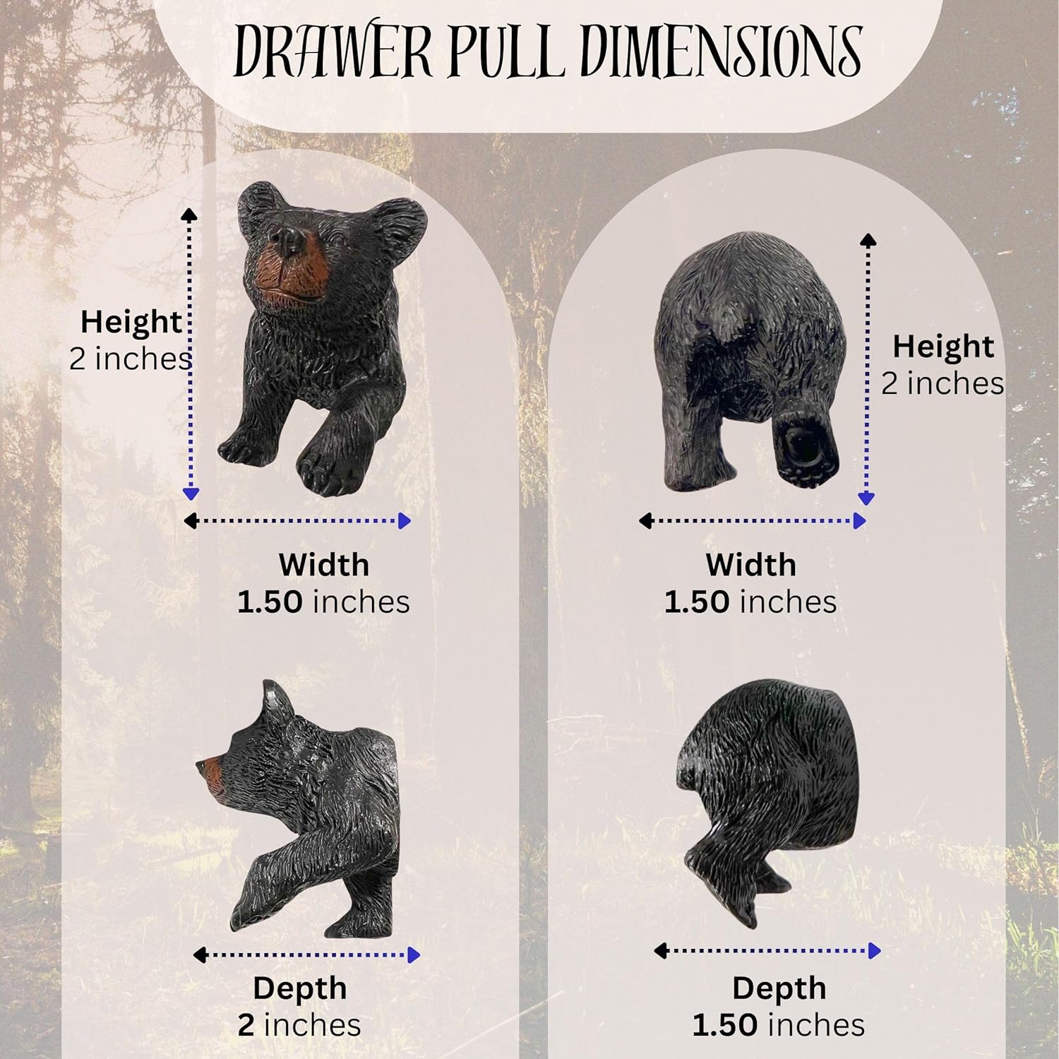 BestGiftEver Black Bear Drawer Pull and Cabinet Knob - Rustic Decor Dresser Hardware for Mountain, Cabin, Lodge or Woodland Home Decorations with Wildlife Charm (Bear Head and Tail Set)