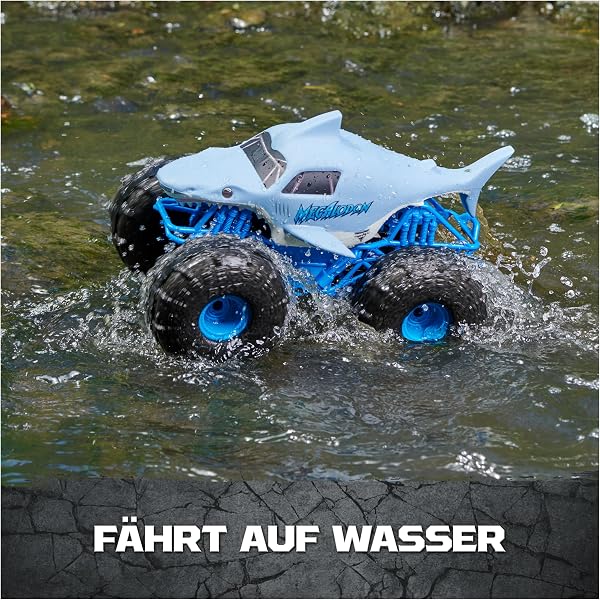 Besuche den Monster Jam- Monster Jam - Megalodon Storm, ferngesteuertes Auto, Amphibienfahrzeug für Wasser und Land, 2,4 GHz RC Auto, mehr als 12 km/h schnell, Spielzeug ab 4 Jahren in use