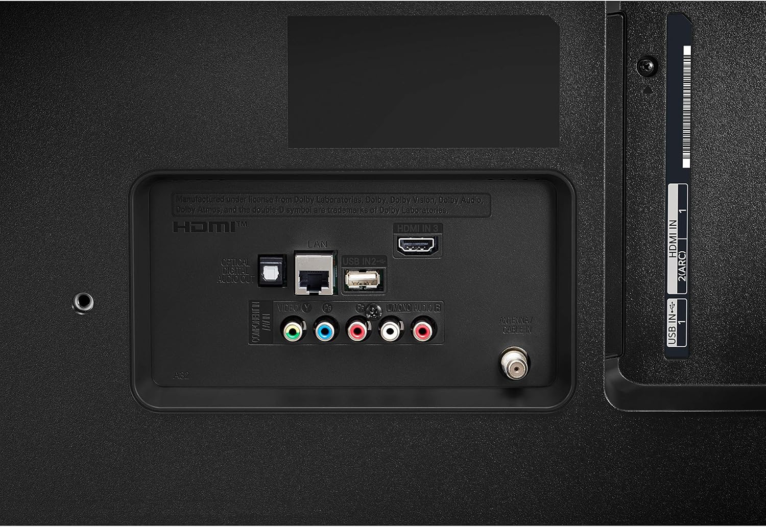 Close-up of side HDMI and USB ports on LG 50UN7000PUC TV