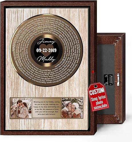 Vista 218 de H-DEWALL Letras de canciones personalizadas, lienzo enmarcado en marrón, música romántica del día de San Valentín, regalo personalizado para marido
