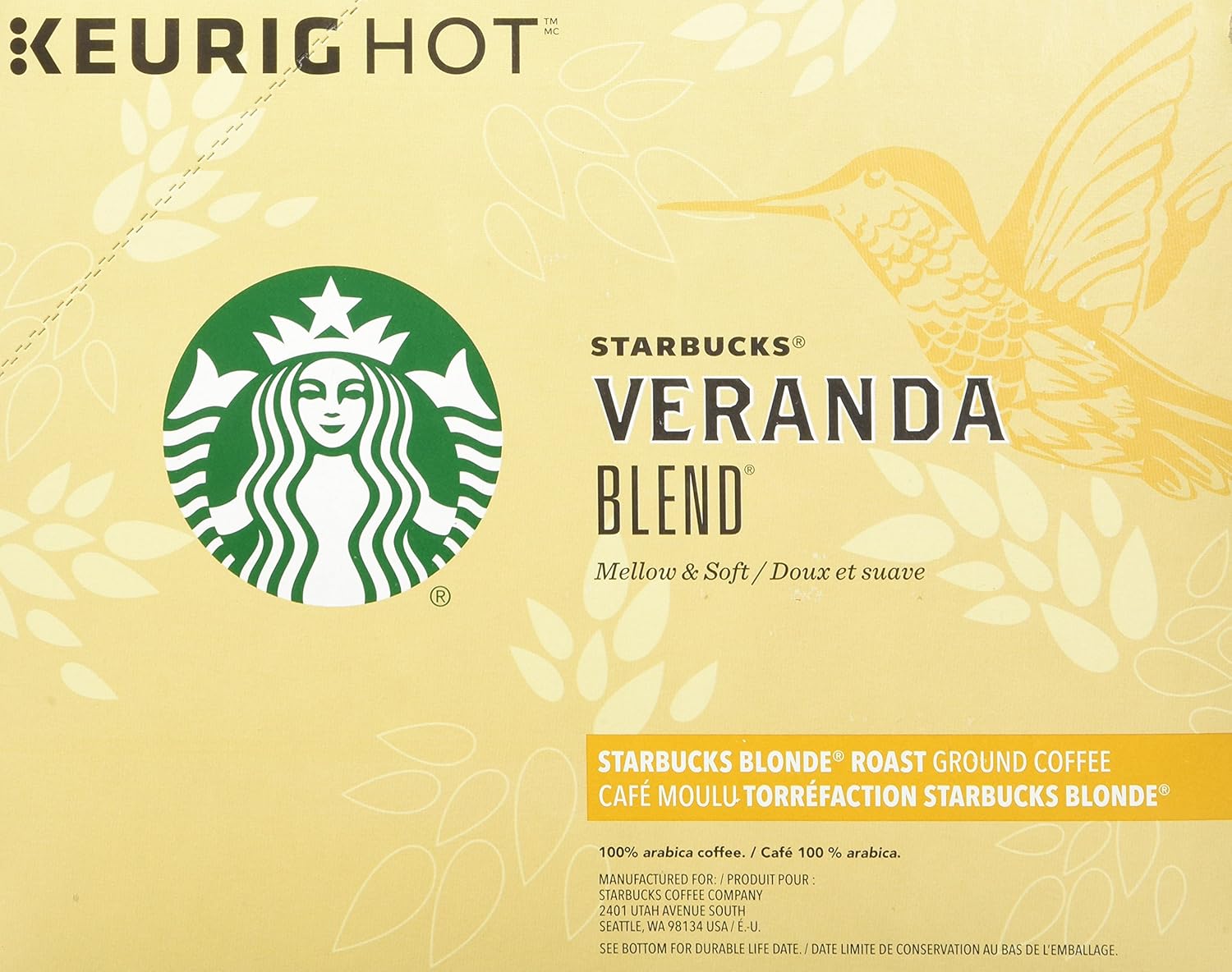 Starbucks Coffee K-Cup Pods, Veranda Blend, Blonde Roast Coffee, Notes of Toasted Malt & Milk Chocolate, Keurig Genuine K-Cup Pods, 32 Count (Pack of 3)