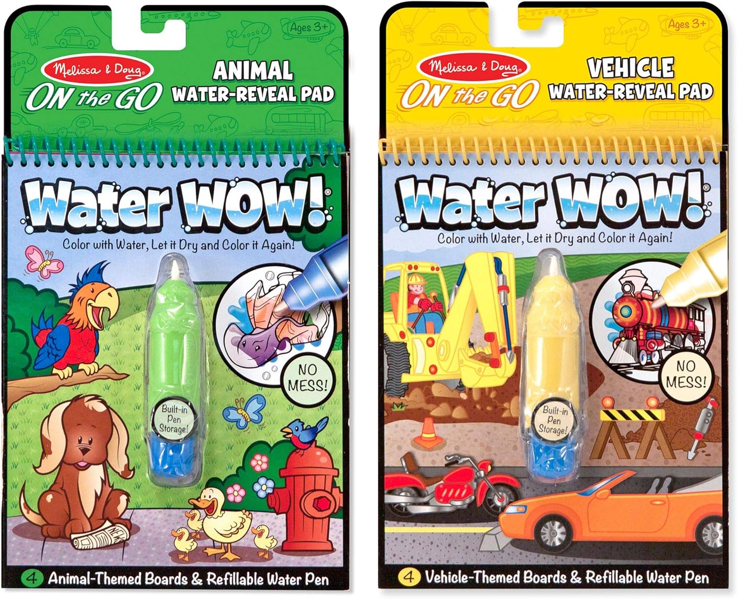 Melissa & Doug On the Go Water Wow! Reusable Water-Reveal Activity Pads, 2-pk, Vehicles, Animals : Toys & Games