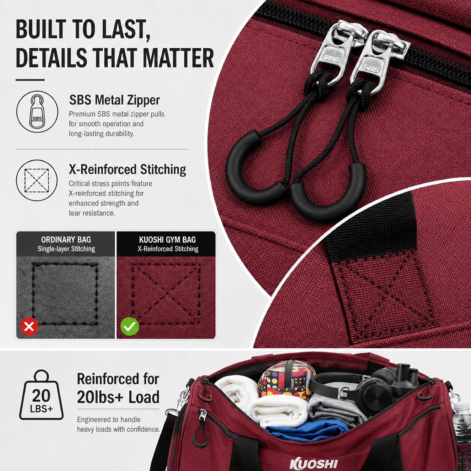 Men's Gym Bag with Shoe Compartment - Sport Duffle Bag for Men & Women, Water Resistant Travel Bag with Wet Pocket, Small Weekender Overnight Bag, Workout Bag with Luggage Sleeve-56L Red image 5