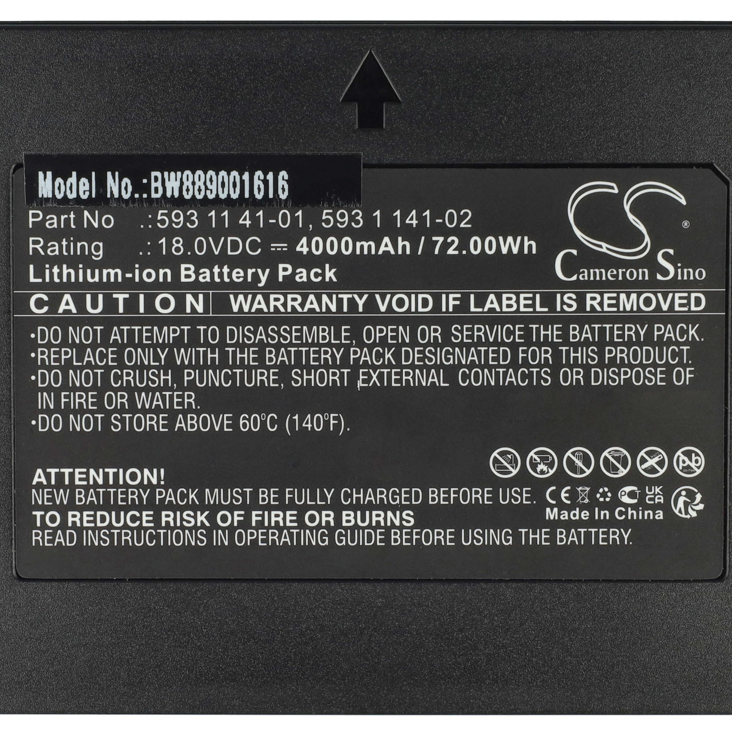 vhbw Batterie Compatible avec Husqvarna Automower 430XH, 430X NERA, 430X (2019), 420 (2020-2022) Robot Tondeuse Tondeuse (4000mAh, 18V, Li-ION)