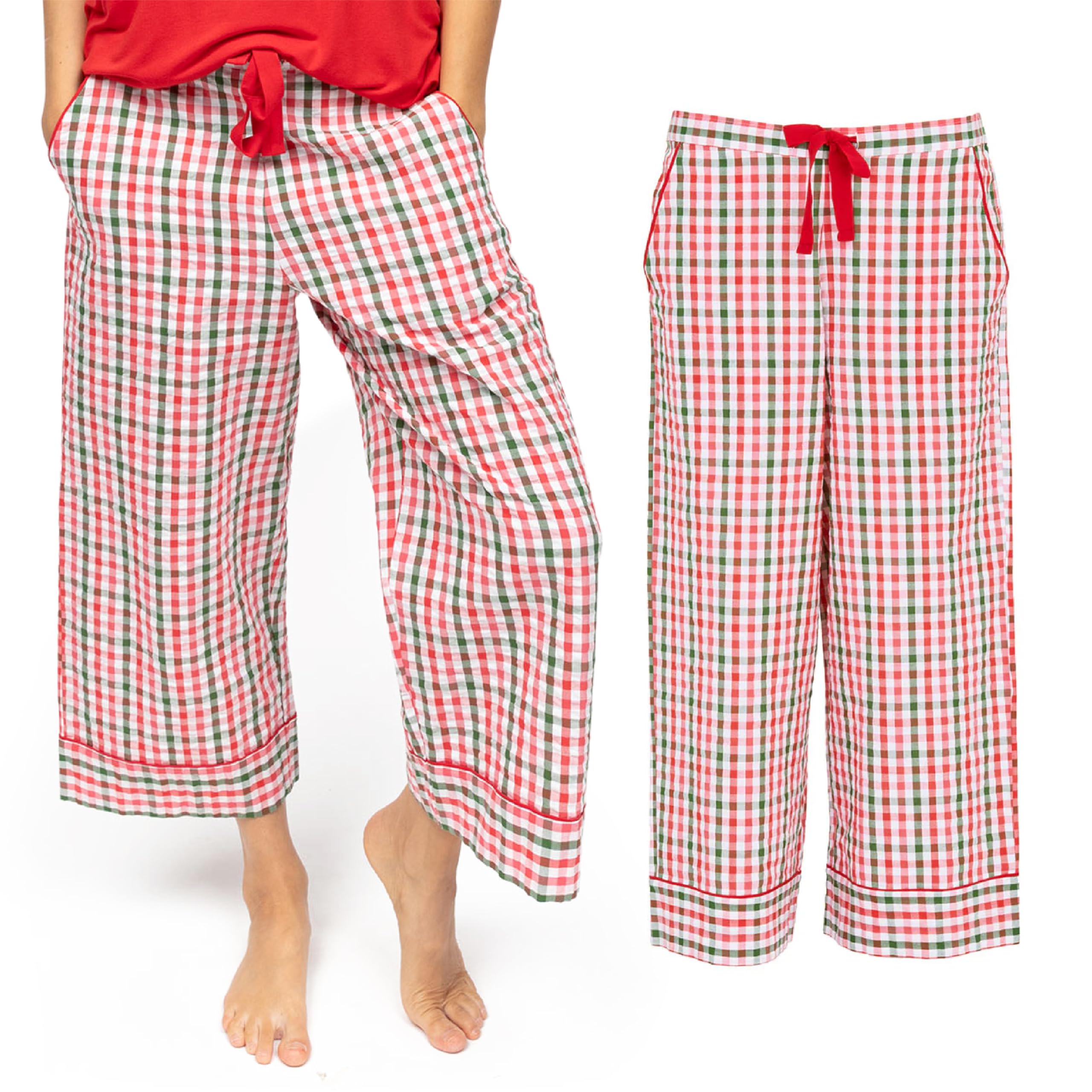 Cyberjammies Women's Tara Seersucker Check Wide Leg Cropped Pyjama Bottoms | 100% Cotton Pyjamas | Lightweight Pjs Lounge Wear