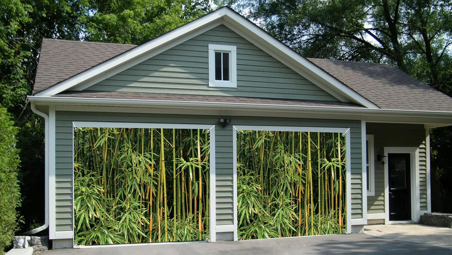 7x8ft Green Bamboo Garage Door Decor Spring Outdoor Forest Leaves Natural Landscape Garage Door Background Video Conference Decoration Backgrounds Seasonal Themed Garage Door Decor