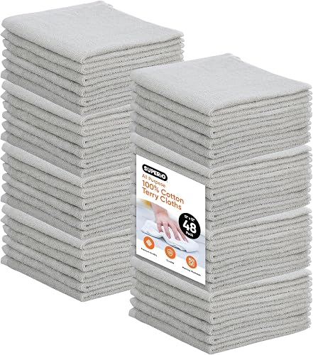 Superio Cotton Terry Washcloths Grey Towels 100% Cotton Cleaning Cloth Rags Wash