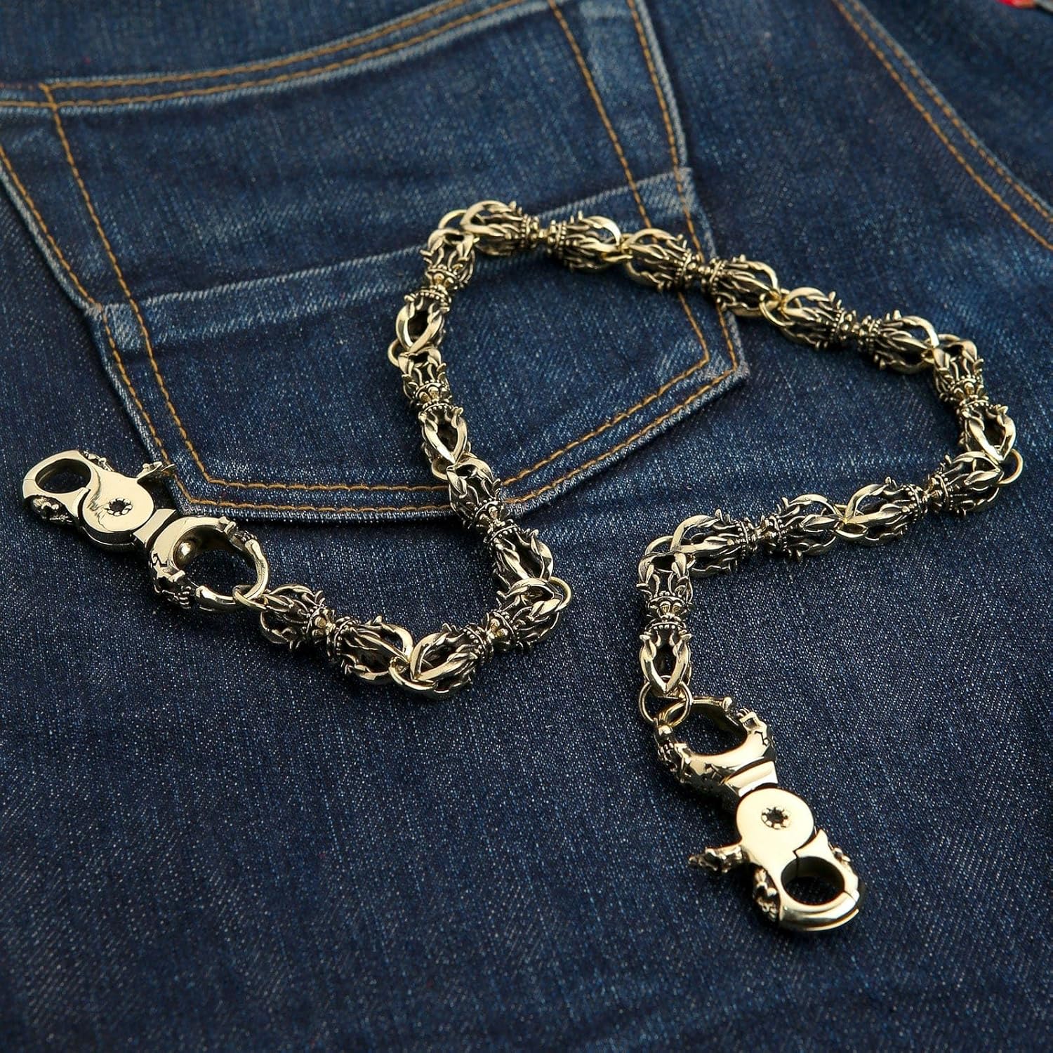 Bikerringshop Crown Brass Wallet Chain