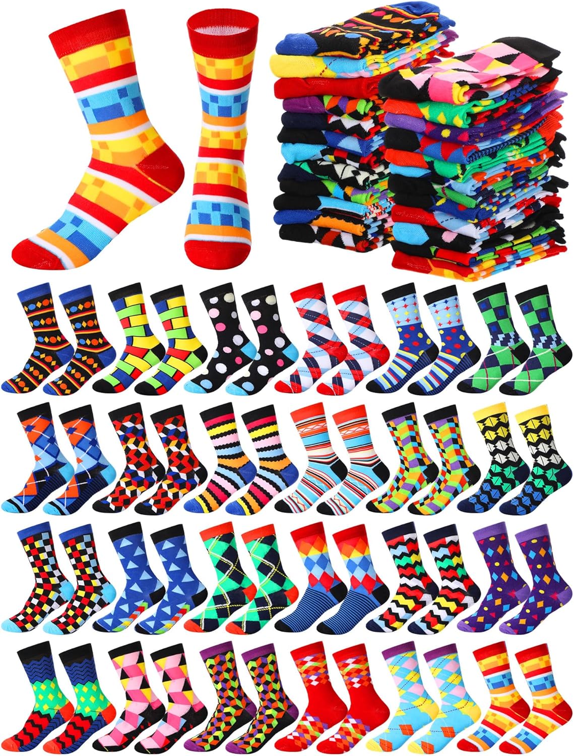 Shinymoon 24 Pairs Funny Socks Bulk Fancy Novelty Pattern Socks for Women Men Girls Holiday Gifts