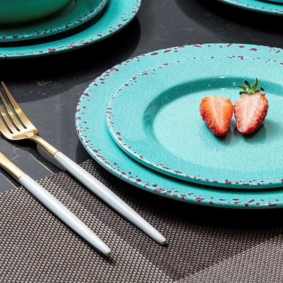 12PCS Melamime Dinnerware Set，Plates and Bowls sets，Non-friable，Dinnerware Service for 4，Blue