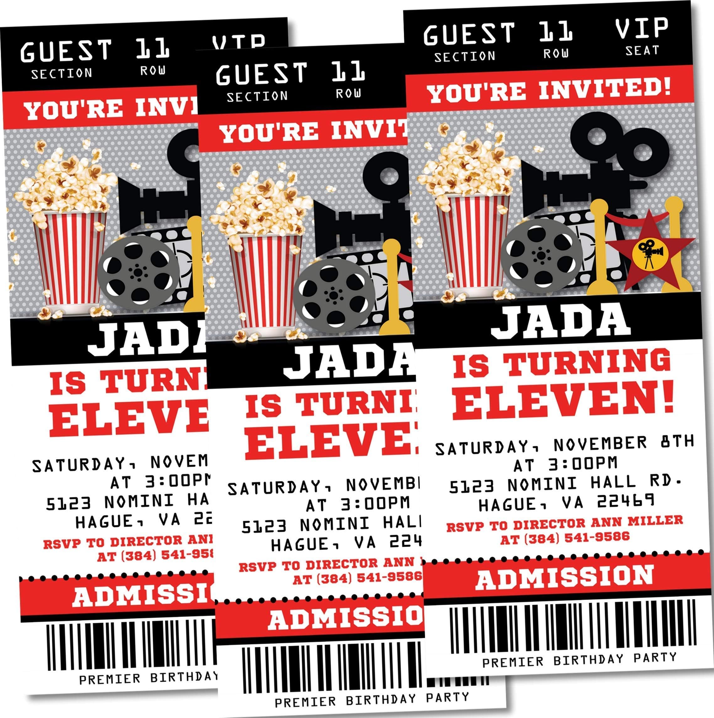 Movie Birthday Party Ticket Invitations, Movie Party Invitations, Cinema Birthday Party Invite, Broadway Party Invitation (Red/Black)