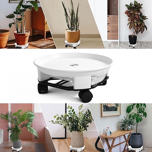 Miniatura 4 de 1 paquete de 15 pulgadas blanco para plantas con ruedas giratorias fáciles de mover y un contenedor de agua, maceta redonda movible, bandeja de