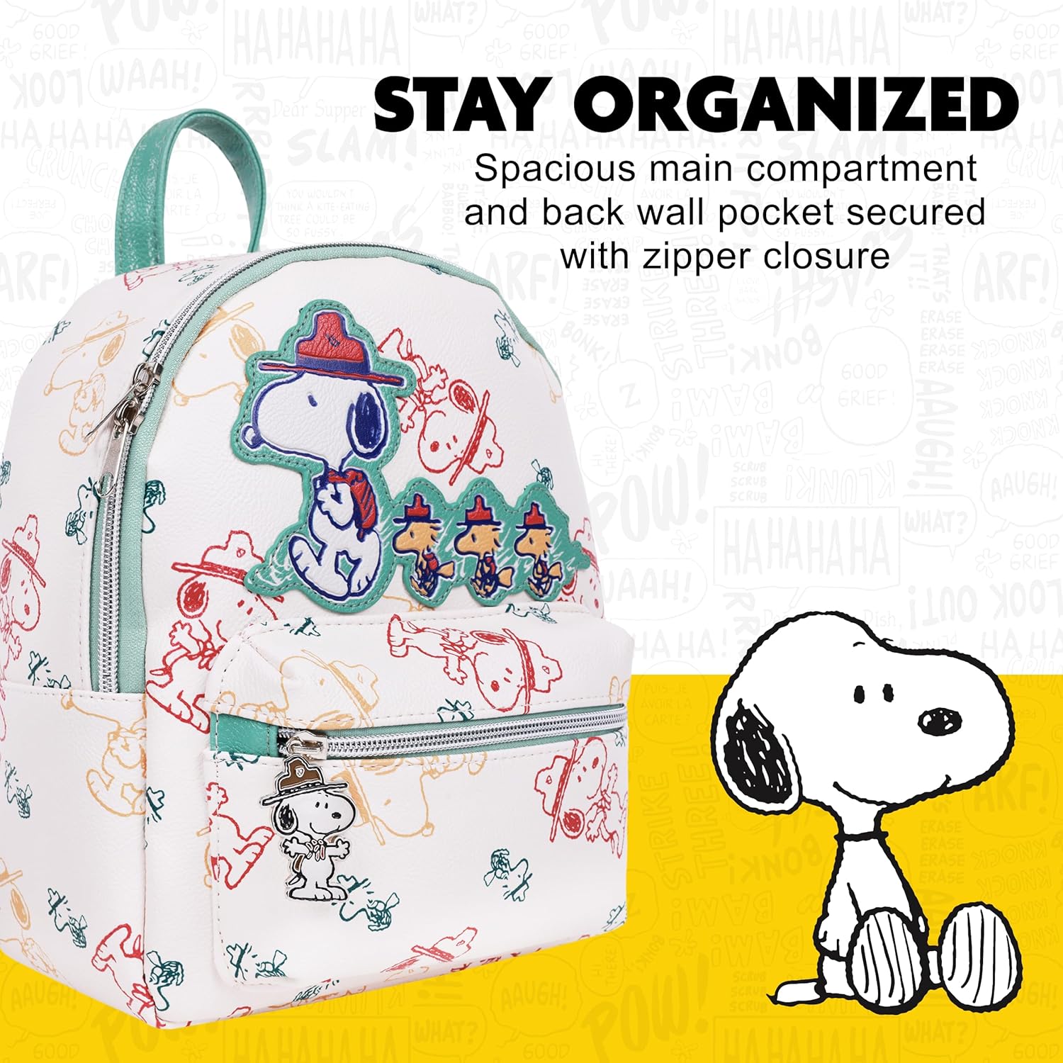 Peanuts Beagle Scout “Happy Trails Ahead” All-Over Print Mini Backpack, Featuring Snoopy and Woodstock, Daily Travel Backpack, Multicolor - Image 6