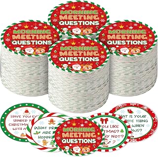 50 Pcs Morning Meeting Questions Cards Christmas Meeting Chips for Students, Xmas Conversation Starter Games Party Favors for Classroom Family Winter Holiday Birthday Party Supplies