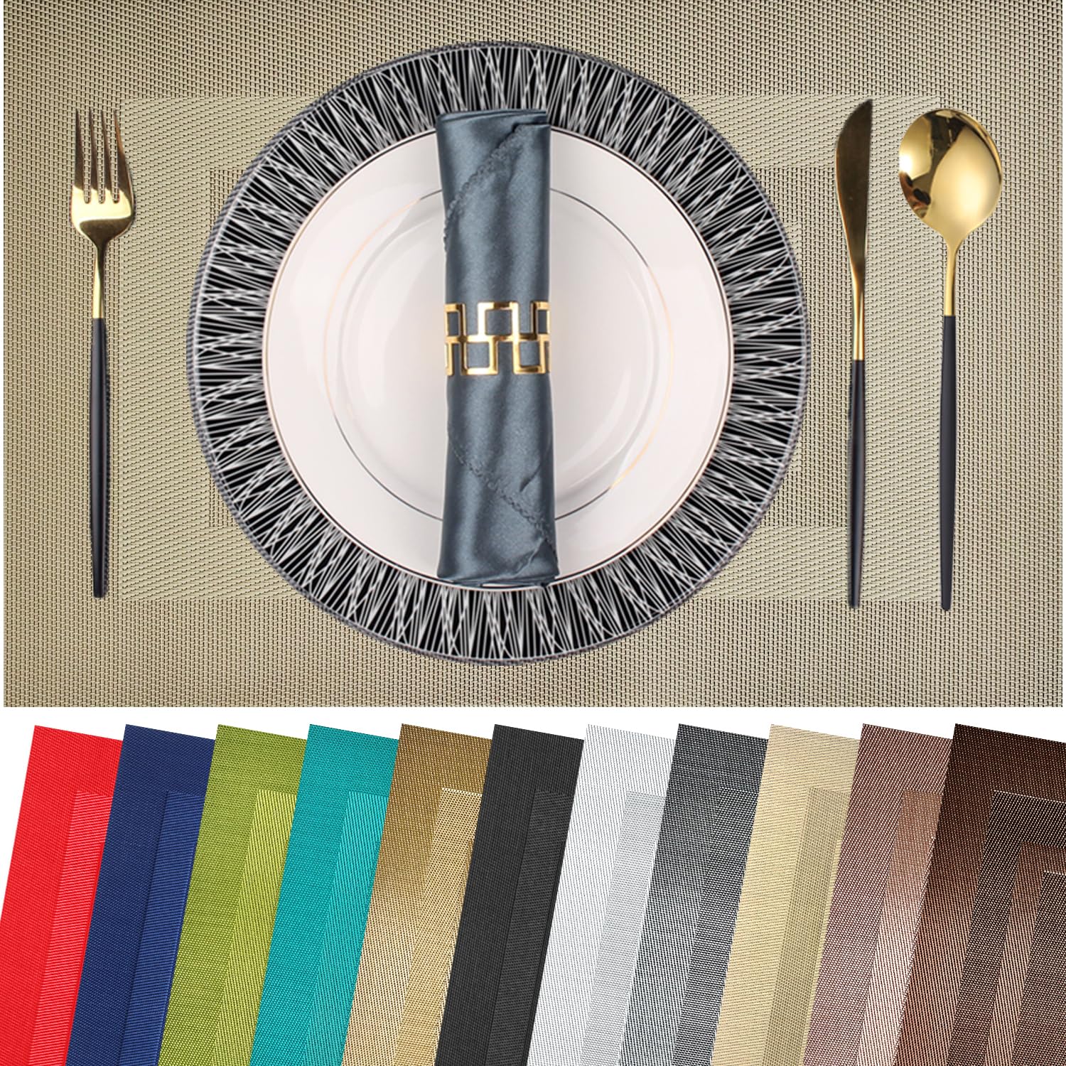 PIGCHCY Placemats,Durable Placemats for Dining Table,Washable Woven Vinyl Kitchen Placemats Set of 4 (Brown) — Amazon image 22