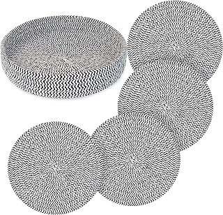 9 Inches Trivets for Hot Dishes, Trivets (Set of 4) for Hot Pots and Pans Holder + 1 Pack Kitchen Storage Basket, 100% Cotton Round Hot Pads - Table Mats - Coasters, Table Heat Protector Pad