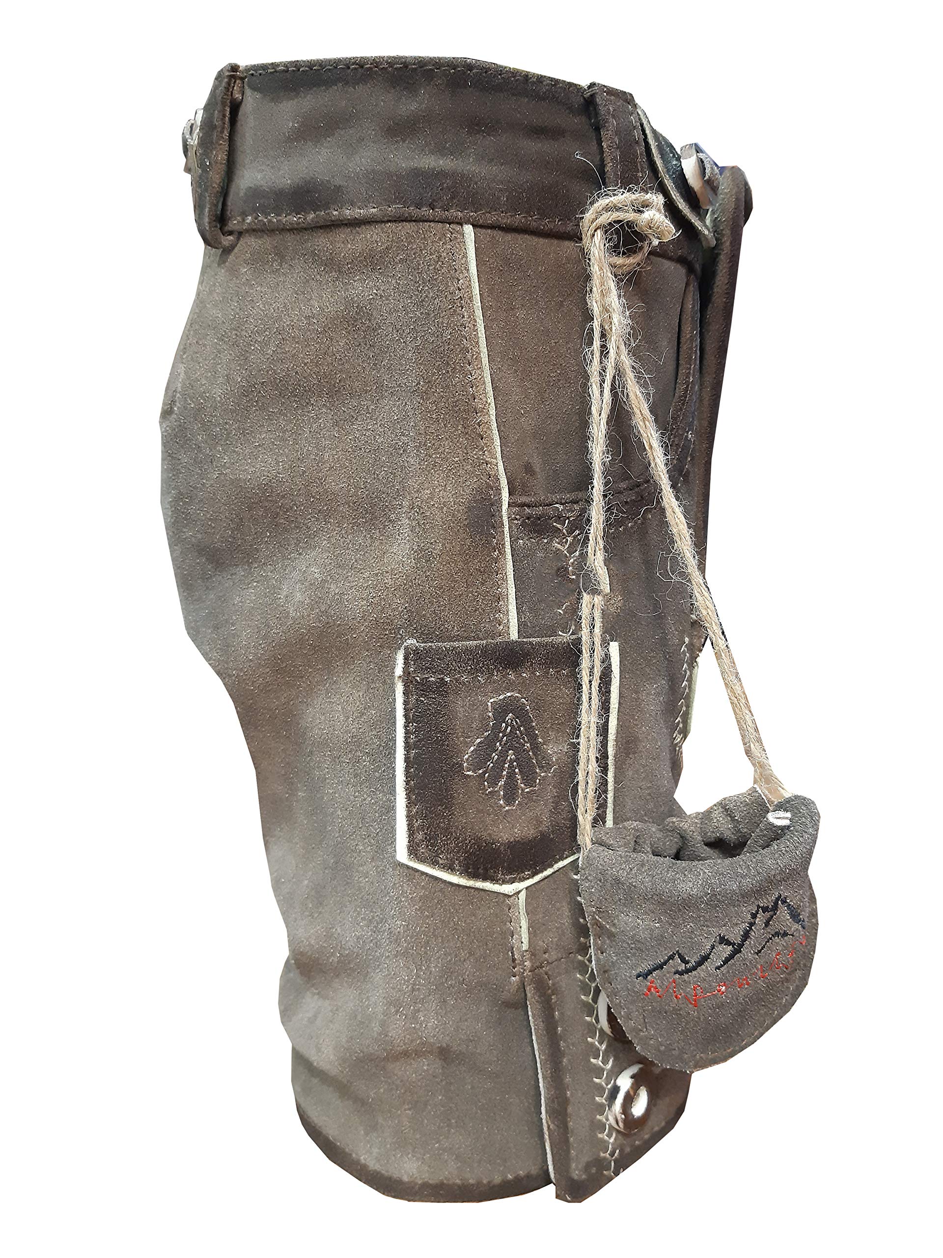 Kinder Trachten Lederhose, kurz mit Träger, Echtes Leder, Weiches Veloursleder, Braun, Sandro