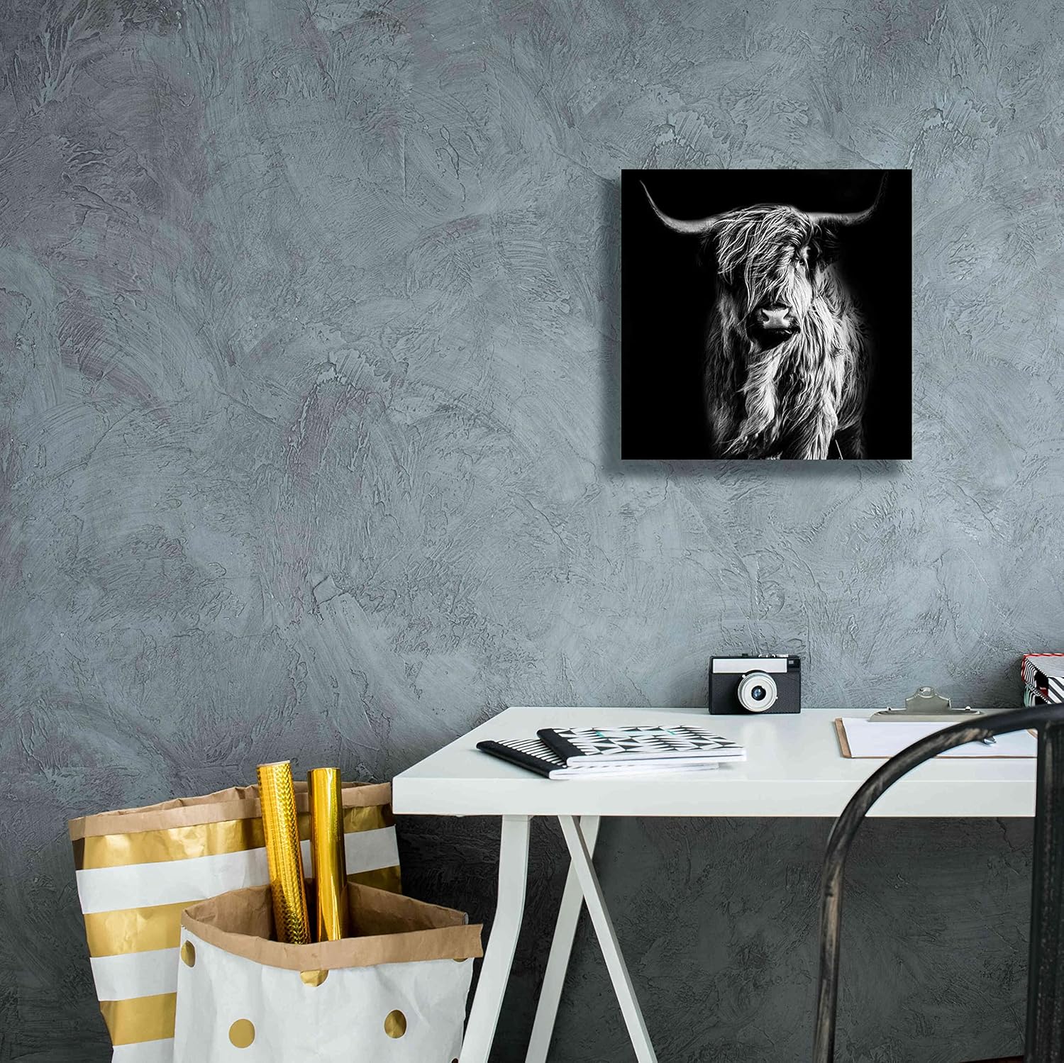 Epic Graffiti 'Hippy Highland Cow' by Epic Portfolio Giclee Canvas Wall Art, 12"x12"