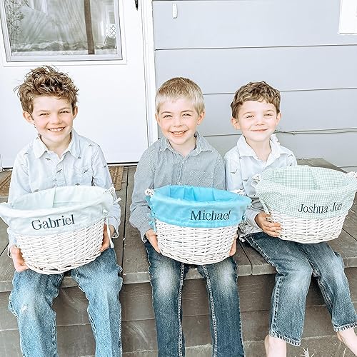 Miniatura 7 de Personalization Universe Cesta de Pascua personalizada de sauce con asa plegable, cuadros azul marino