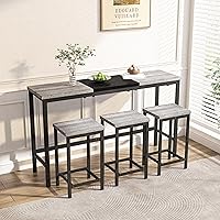 Vista 23 de Juego de mesa de comedor de 3 piezas con altura de mostrador, juego de comedor de madera maciza con 2 taburetes tapizados, mesa de comedor