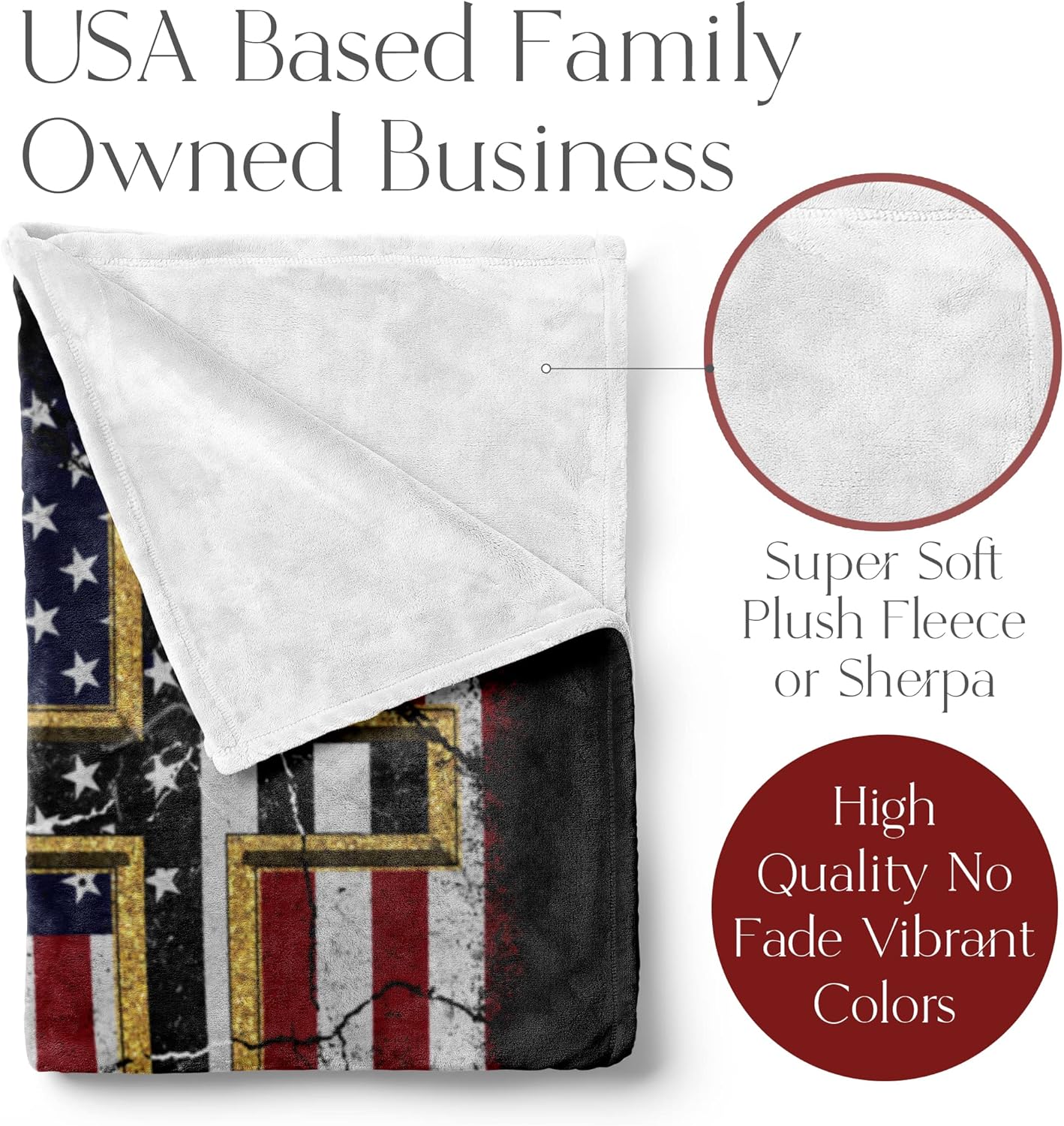 Stand for The Flag US American Flag Blanket with Kneel for The Cross, Patriotic and Christian Throw for Bed, Couch, or Home Decor, Red, White, and Blue, Soft and Plush, (Sherpa 60x80)