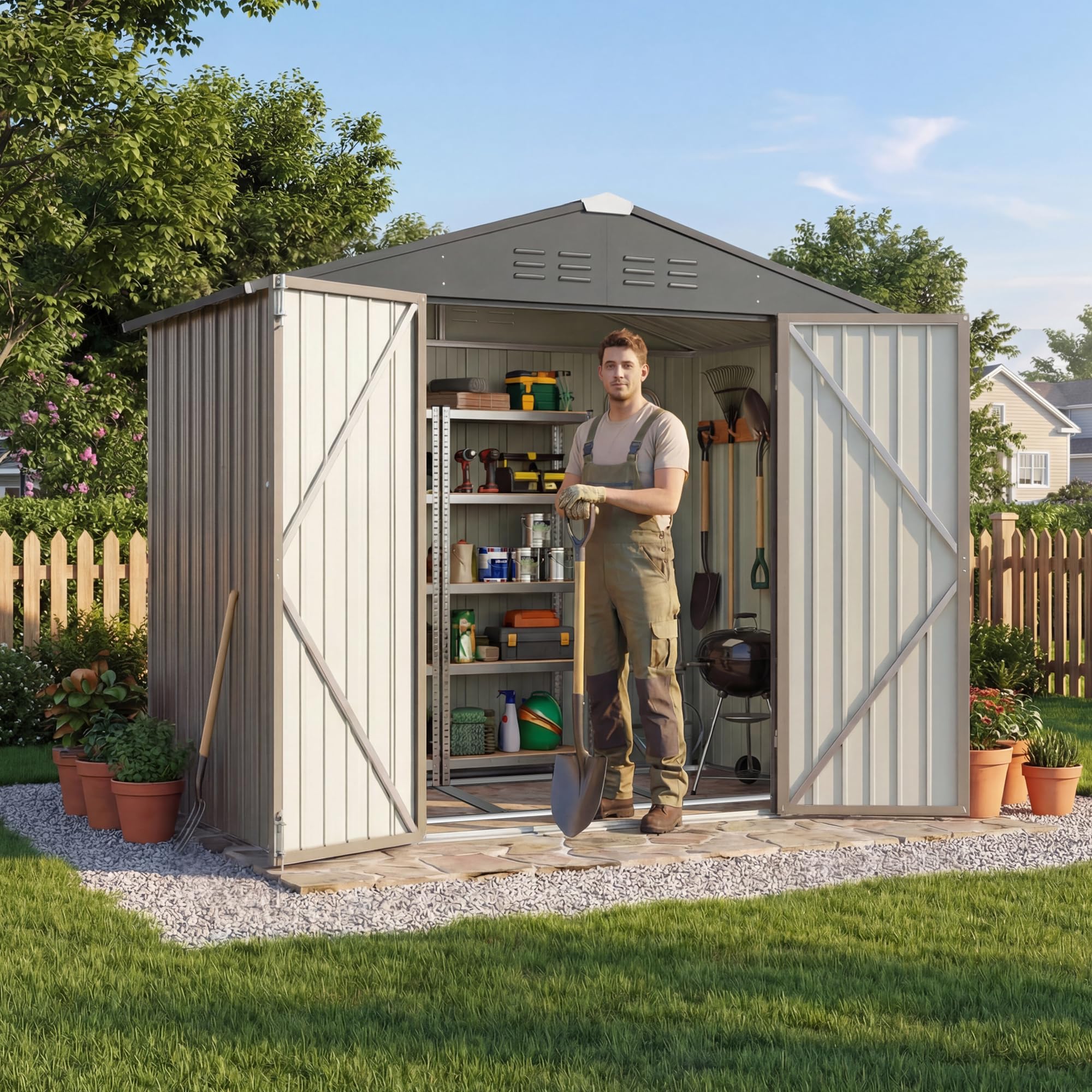 Devoko 6x4 FT Outdoor Storage Shed with Floor Frame, Brown