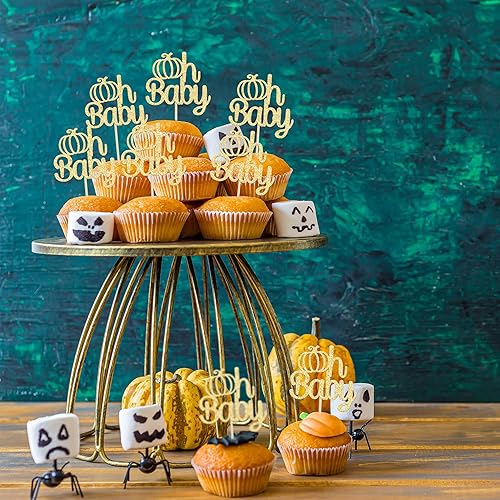 Miniatura 153 de Gyufise 24 piezas de calabaza Oh Baby Cupcake Toppers Glitter Baby Shower Calabaza Cupcake Picks Baby Feet Decoraciones para pasteles temáticos de A