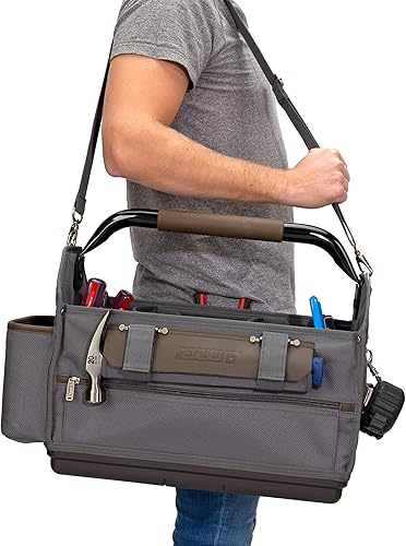 Miniatura 8 de Estwing Bolsa de herramientas profesional de 18 pulgadas para contratistas, divisores de compartimento principal extraíbles, múltiples bolsillos,