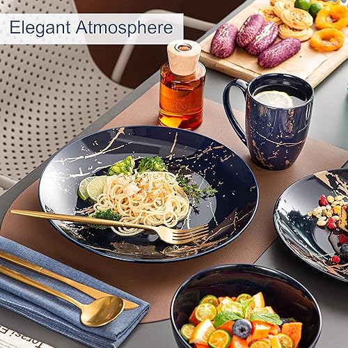 Miniatura 5 de LOVECASA Juego de vajilla de porcelana para 4, juego de 16 platos y cuencos, esmalte de color con platos dorados, juegos de vajilla con platos