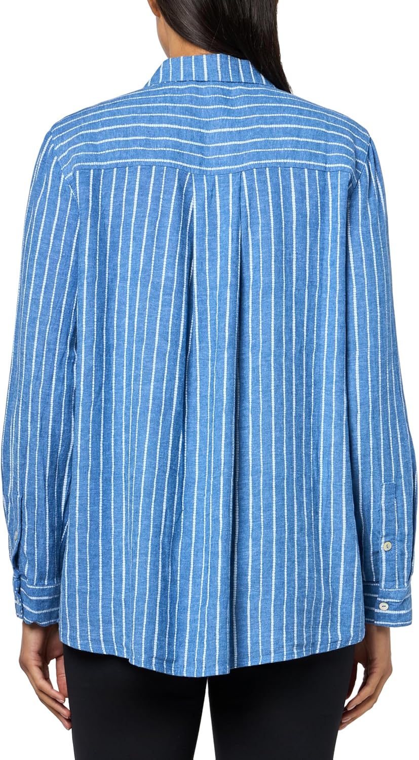 Ali Miles Women's Woven Printed Button Front Tunic Point Collar Roll Tab Sleeves - Image 2