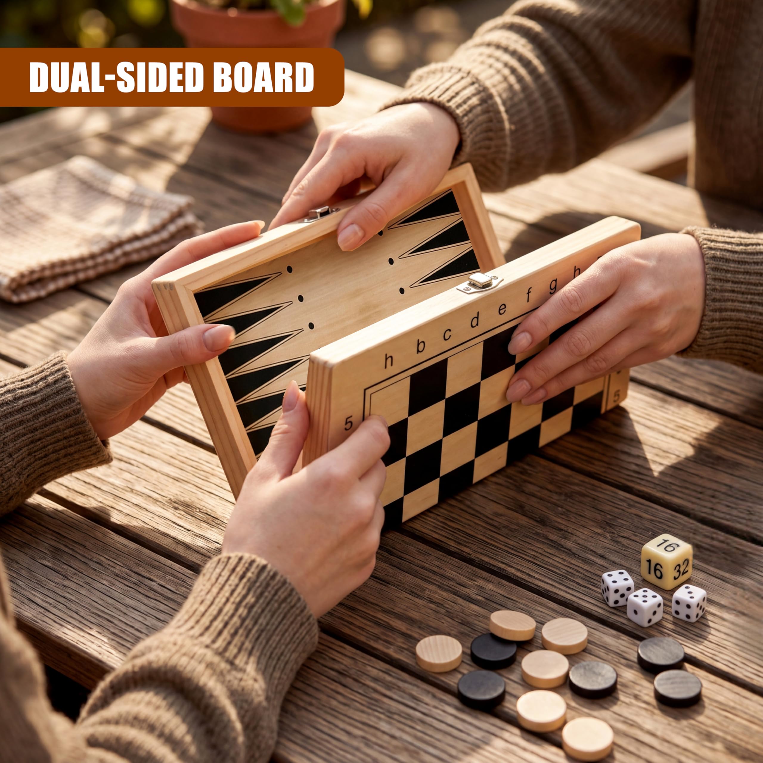 MTS Holzbrettspiel 3 in 1 3 in 1, Kompendium Reisespiele, Schach Backgammon, Damenspiel