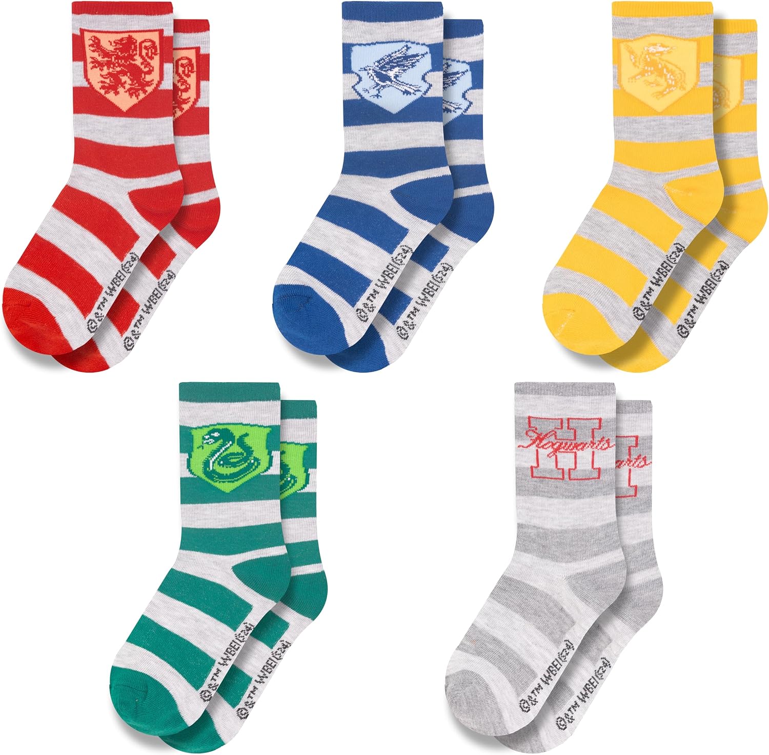 Harry Potter Boys Athletic Socks - 5 Pack of High-Cut Striped Socks Featuring Iconic Hogwarts Colors for Ages 4-10