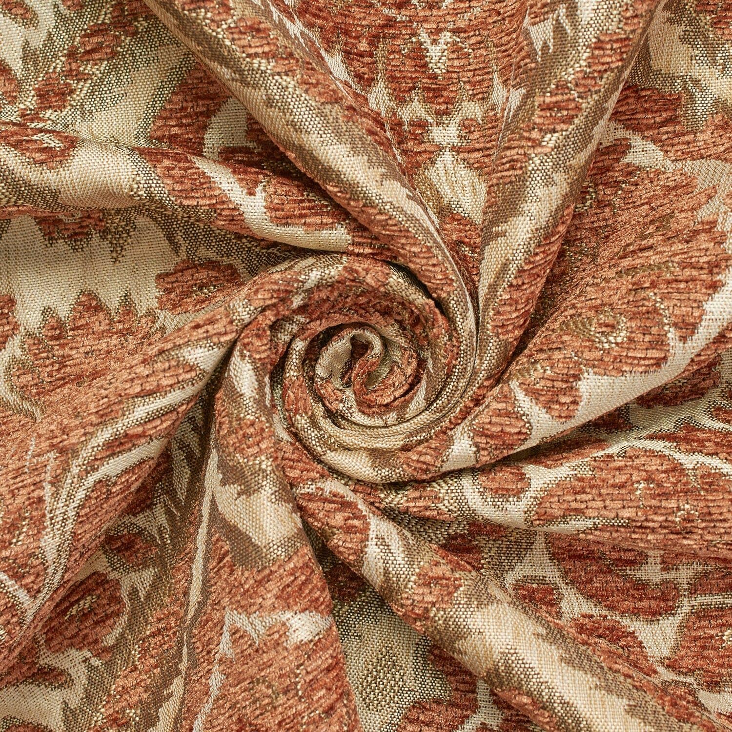 Baroque Floral Two Tone Chenille 57" Heavyweight Upholstery Jacquard Polyester Fabric by The Yard (Beige/Rust, 5 Yards)