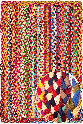 Savi Home Alfombras Chindi de algodón trenzado hechas a mano de 4 x 6 pies, alfombras de área rectangulares, alfombras de área reversibles,