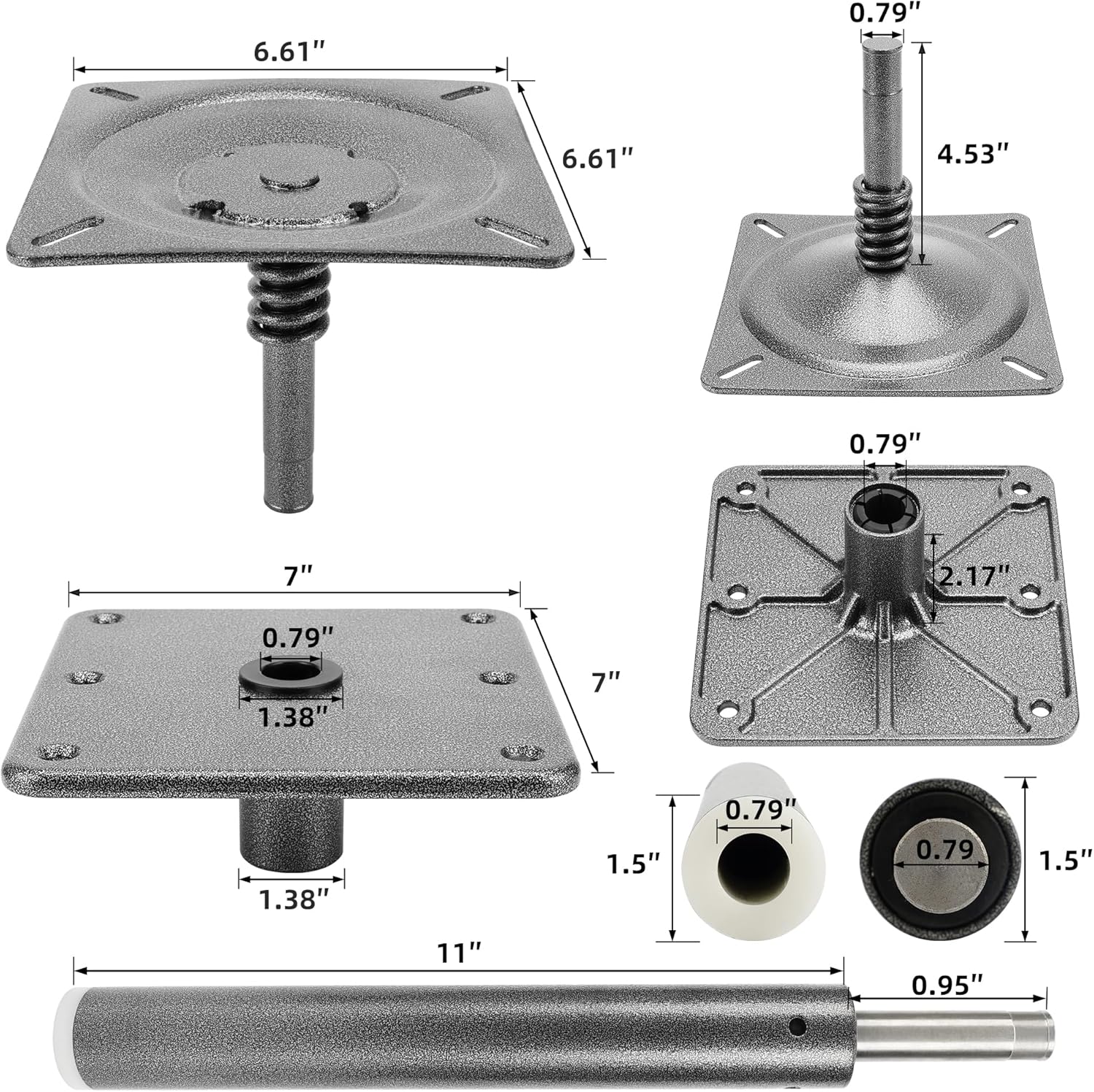 Boat Seat Pedestal Mount Kit, Boat Seat Pedestals and Bases, 3/4 inch Pin Post, 7 x 7 inch Base Plate, for Pontoon Fishing Bass Boats