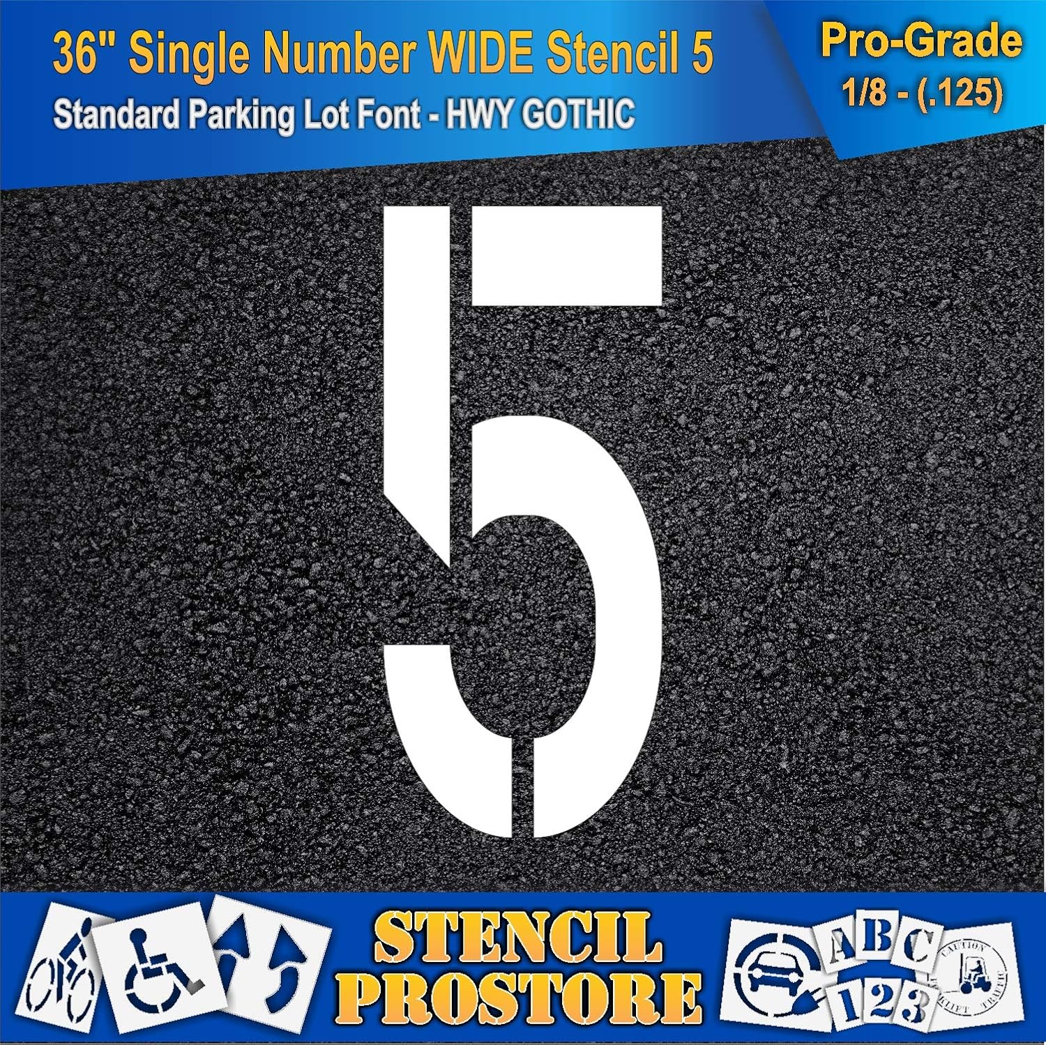 Pavement Stencils - 36 inch Single Number Stencil (Wide) - 5-36" x 16" x 1/8" (128 mil) - Pro-Grade