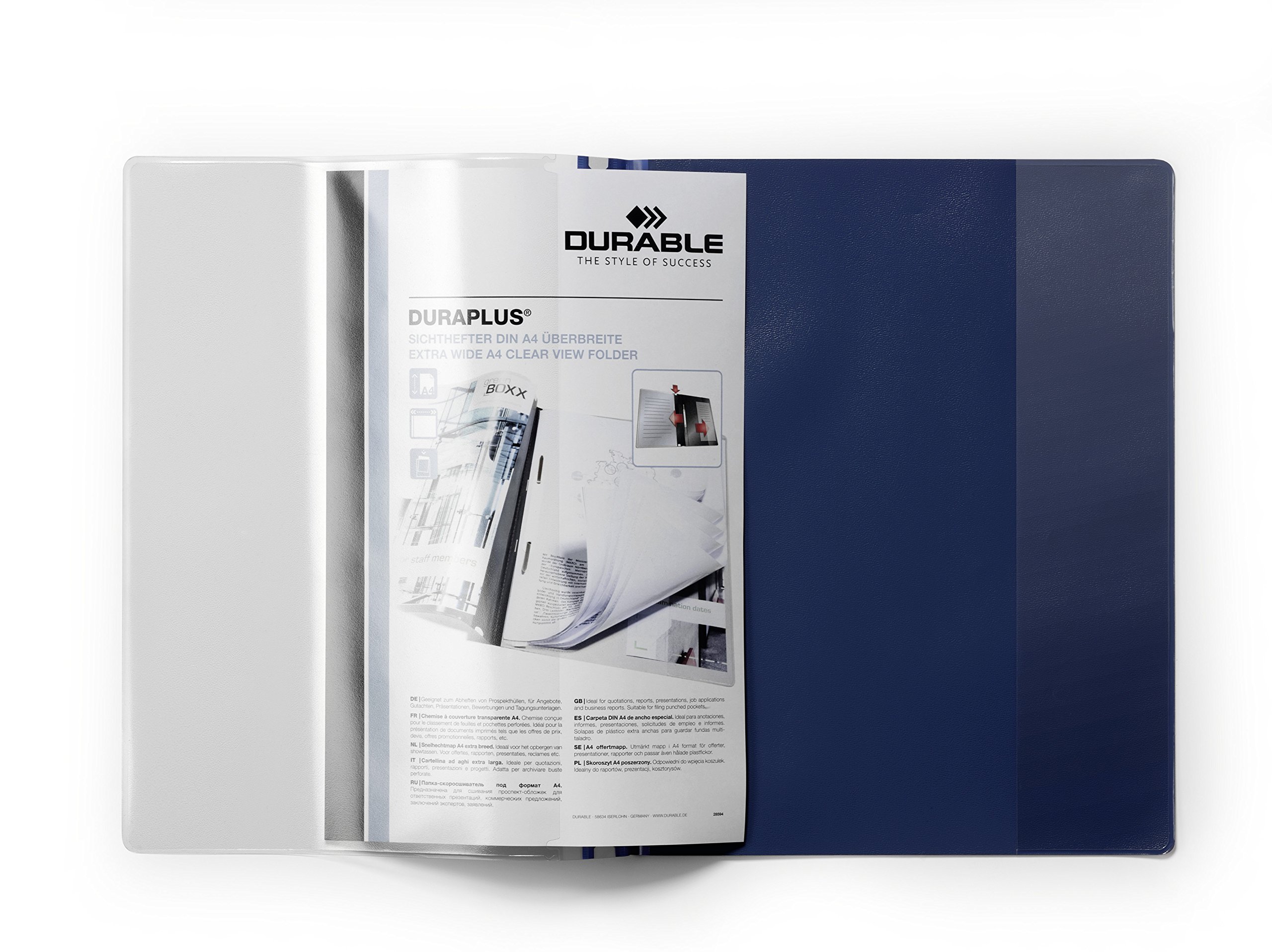 DURABLE - Protège-document DURAPLUS - Chemise de présentation A4+ - Avec couverture transparente - Bleu foncé - Boîte de 25 pièces - 257907