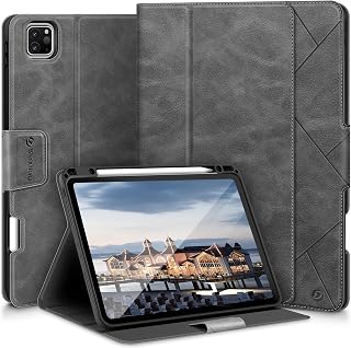 BloxFlag iPad Pro 12.9 Case 6th/5th/4th/3rd Generation with Card Pocket/Pencil Holder/Typing Angle Auto Sleep/Wake iPad Pro 12.9 2022/2021/2020/2018 Vegan Leather Cover (Grey)