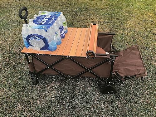 Miniatura 6 de Carrito de jardín plegable con parte superior enrollable de madera, mango ajustable, puerta de caída, ruedas todo terreno, marco plegable resistente